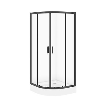 SET C707: Kabina półokragła ARTECO 80X80X190 czarna szkło transparentne + ...