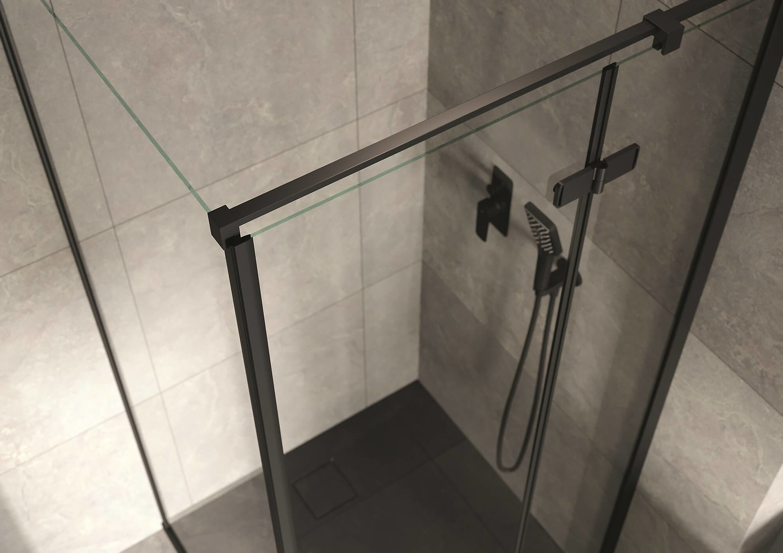 Kabina prysznicowa naróżna CITY by Cersanit czarna z czarną armaturą podtynkową