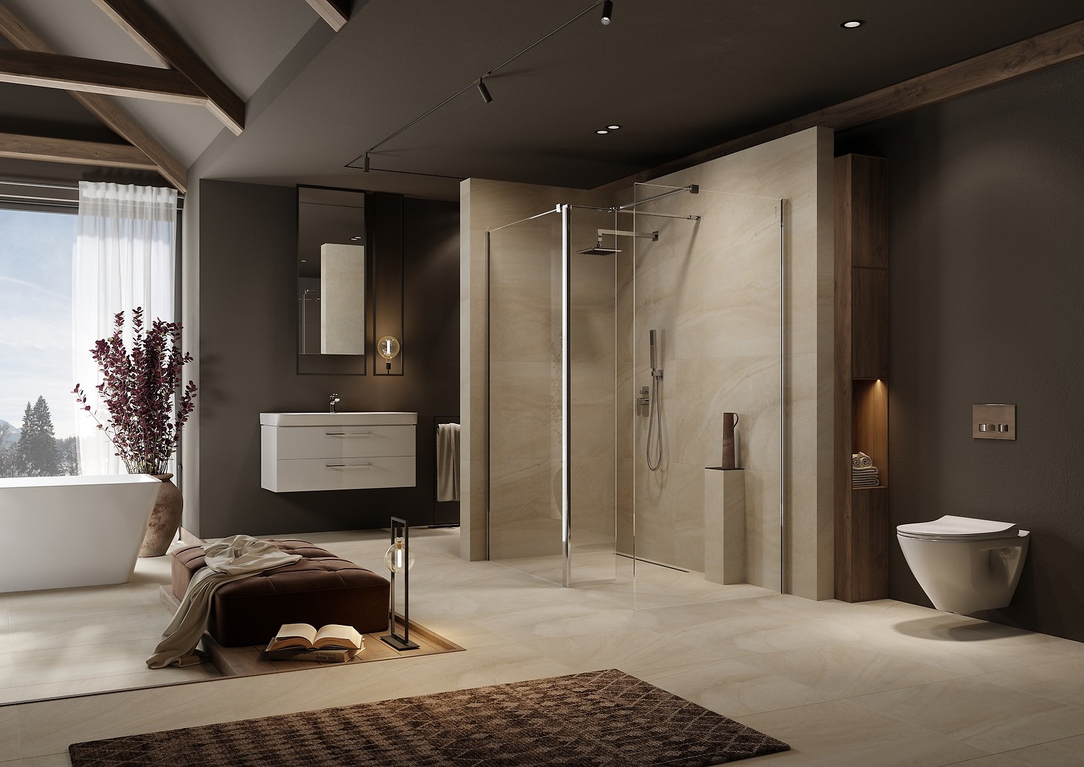 Kabiny prysznicowe MILLE walk-in chrom z armaturą w kolorze chrom - Cersanit