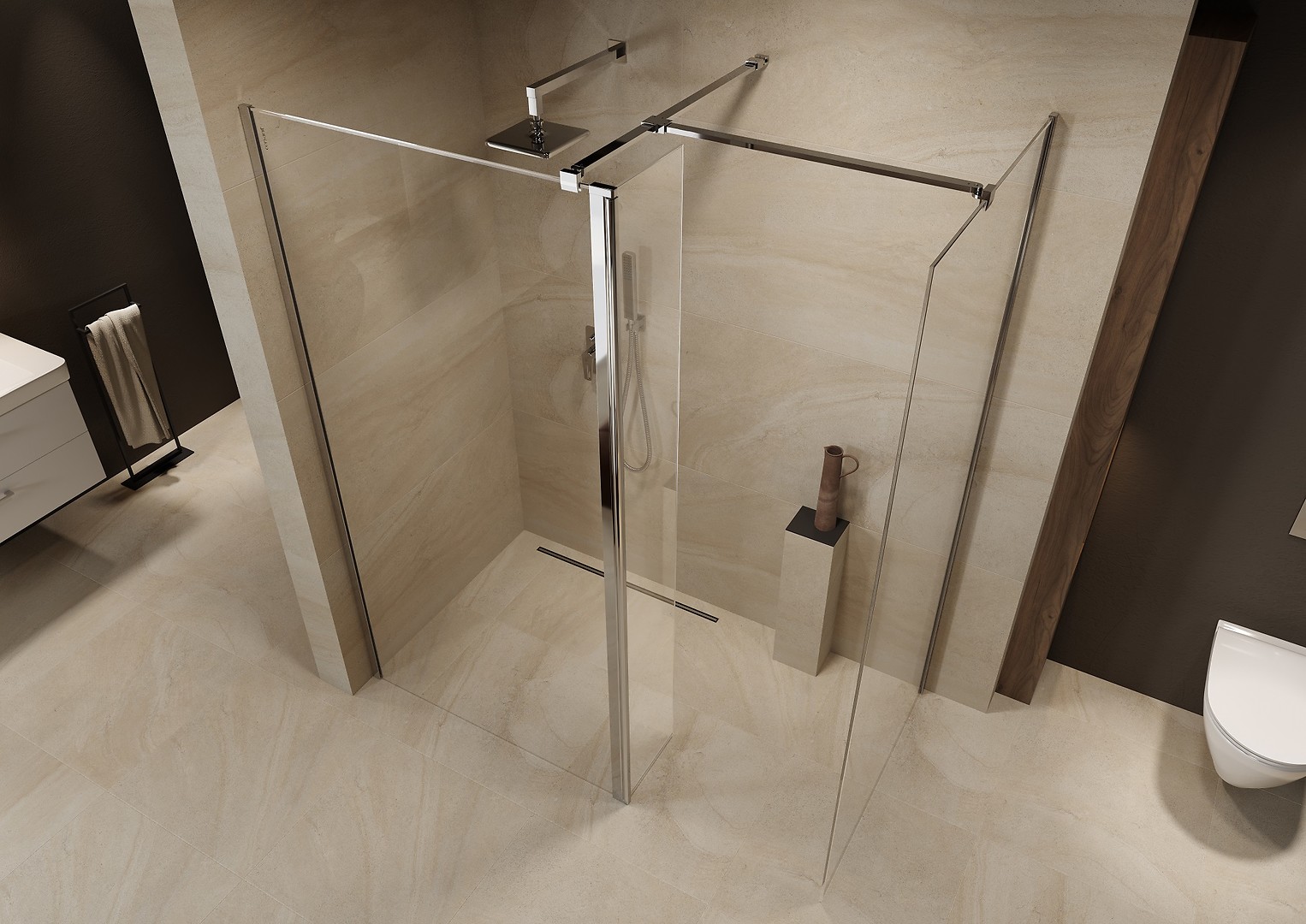 Kabiny prysznicowe MILLE walk-in chrom z armaturą w kolorze chrom - Cersanit