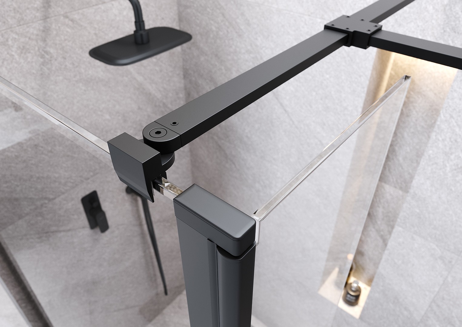 Kabiny prysznicowe MILLE walk-in czarna z czarną armaturą - Cersanit